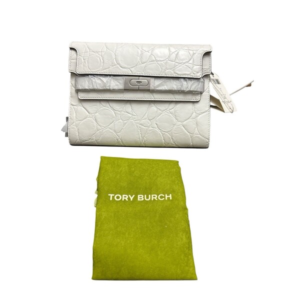 Tory Burch Lee Radziwill Croc-embossed Leather Shoulder Bag Blanc White New $949 - Picture 5 of 11